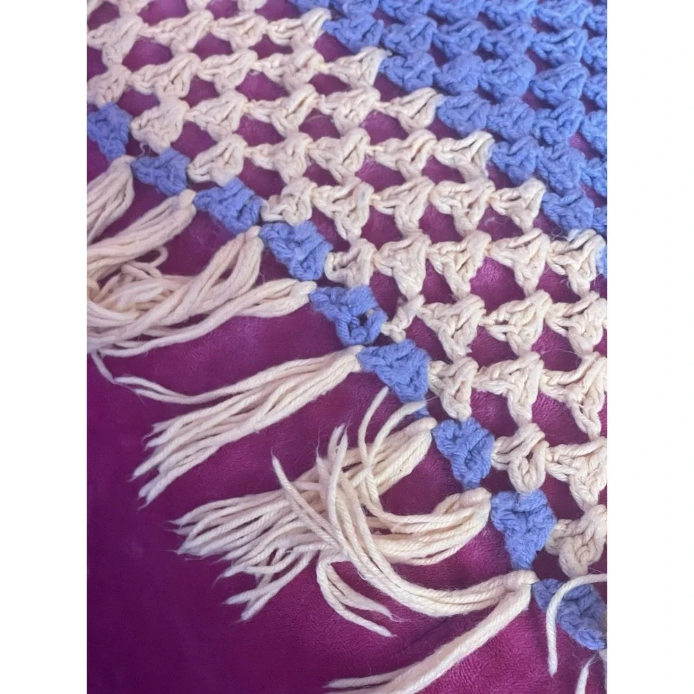 handmade Crocheted afghan‎ Granny Square 3D Light Pink Blue Approx59x71
